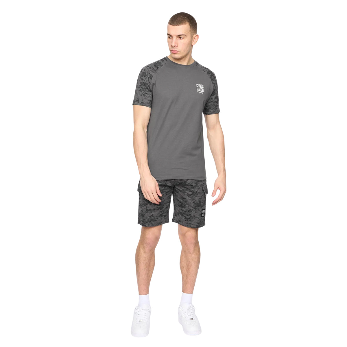 Dark Grey - Side - Crosshatch Mens Janscore Elasticated Waist Cargo Shorts