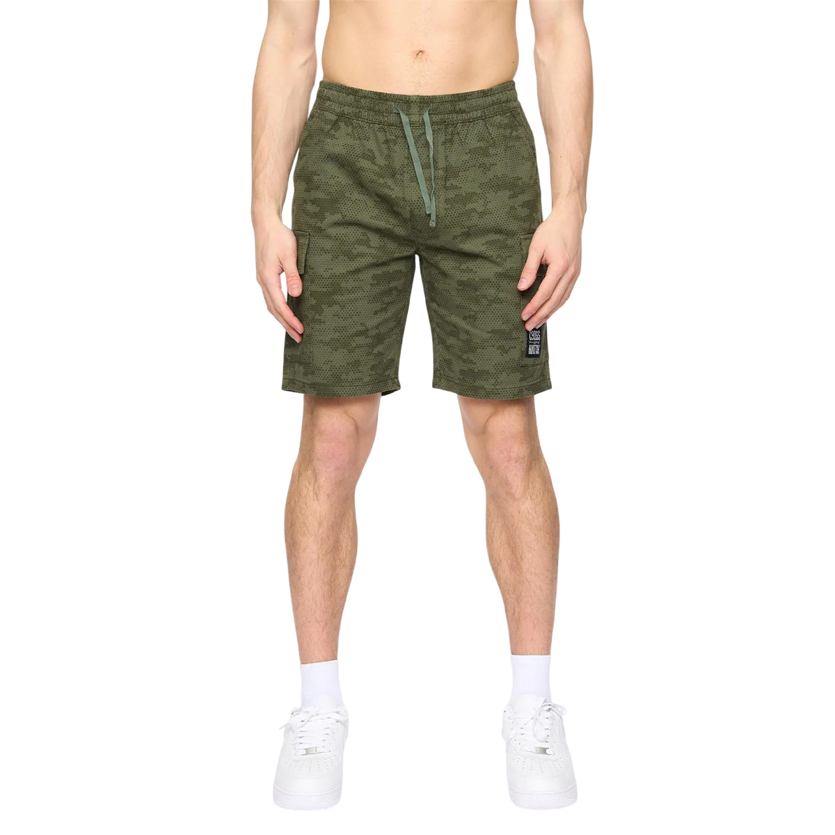 Deep Olive - Front - Crosshatch Mens Janscore Elasticated Waist Cargo Shorts