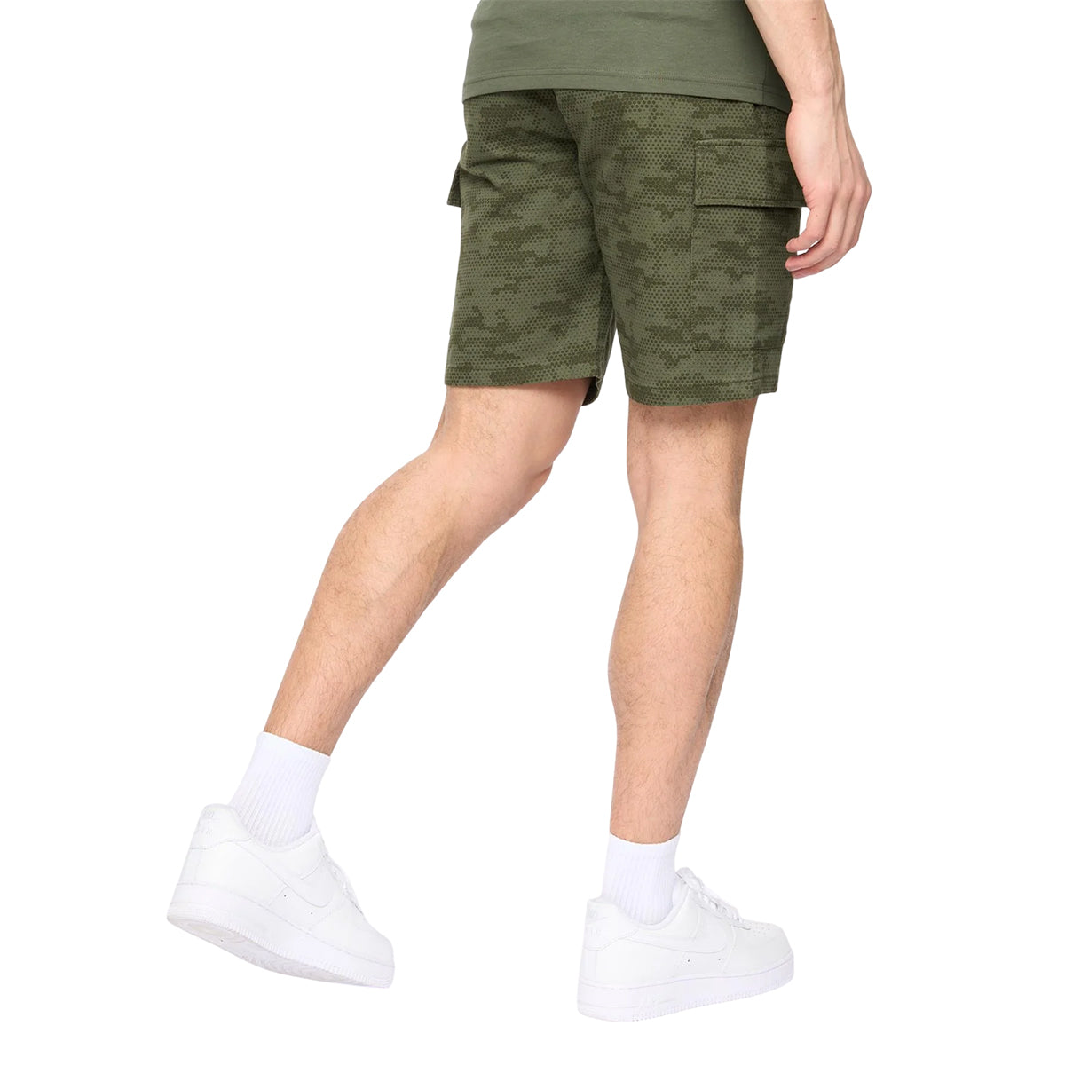 Deep Olive - Back - Crosshatch Mens Janscore Elasticated Waist Cargo Shorts