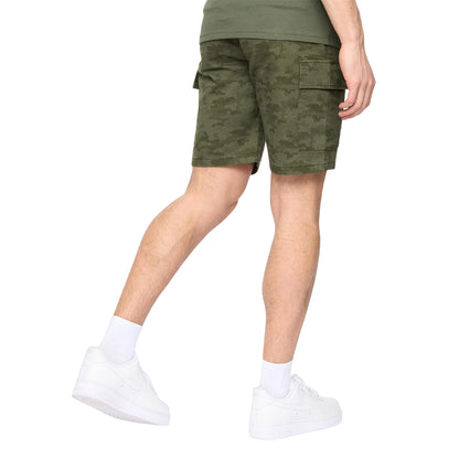 Deep Olive - Back - Crosshatch Mens Janscore Elasticated Waist Cargo Shorts
