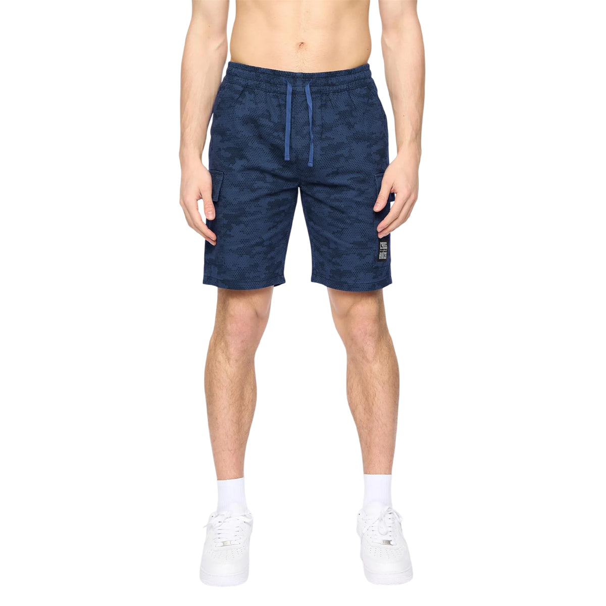 Navy - Front - Crosshatch Mens Janscore Elasticated Waist Cargo Shorts