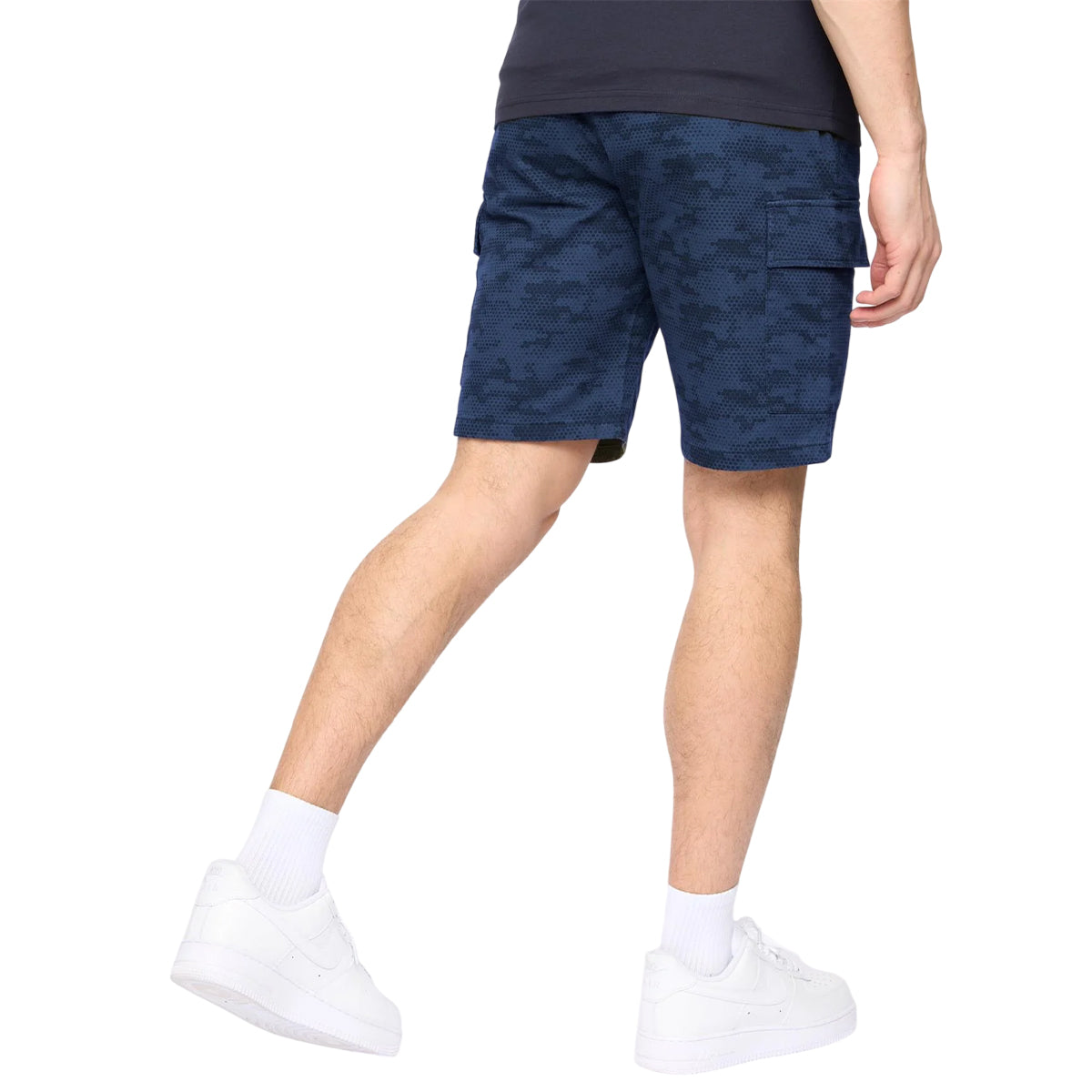 Navy - Back - Crosshatch Mens Janscore Elasticated Waist Cargo Shorts