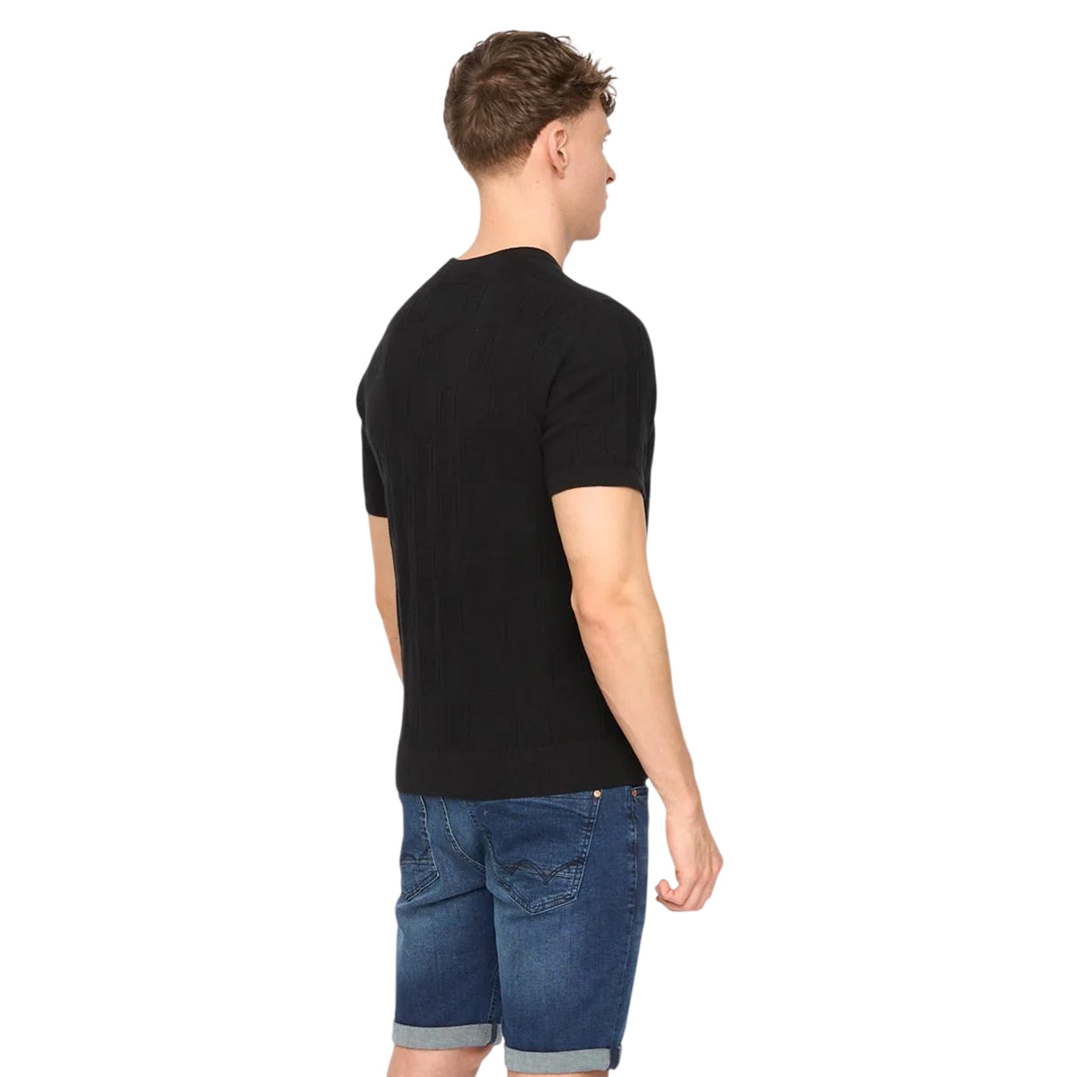 Black - Back - Duck and Cover Mens Littleton Knitted T-Shirt