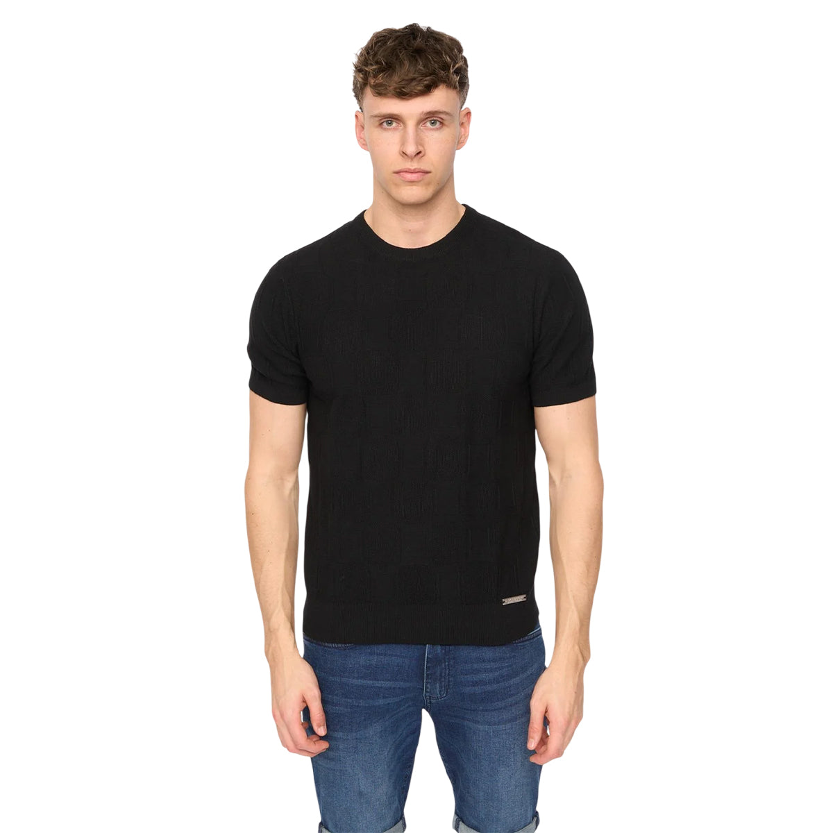 Black - Front - Duck and Cover Mens Littleton Knitted T-Shirt