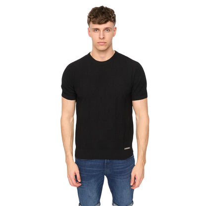 Black - Front - Duck and Cover Mens Littleton Knitted T-Shirt