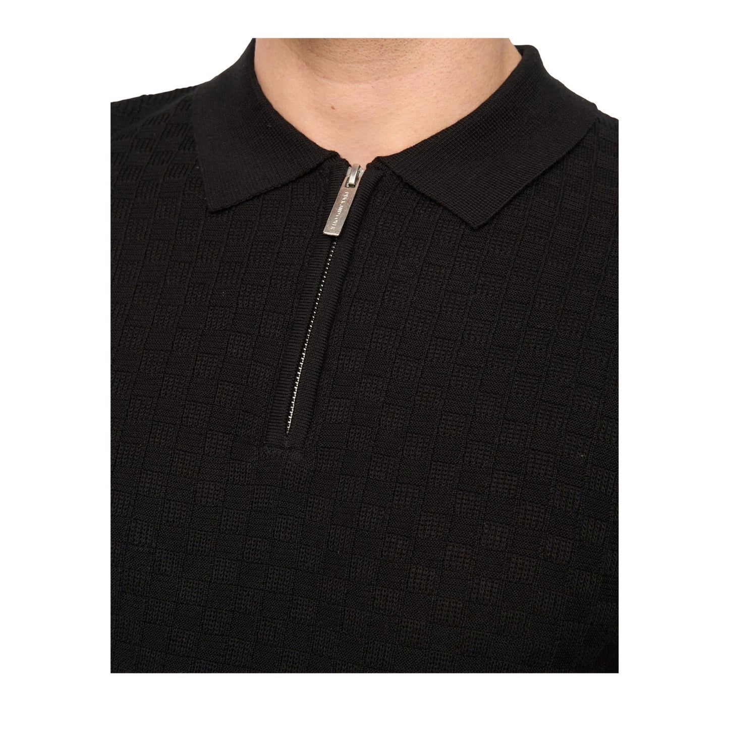 Black - Side - Duck and Cover Mens Danvers Knitted Quarter Zip Polo Shirt