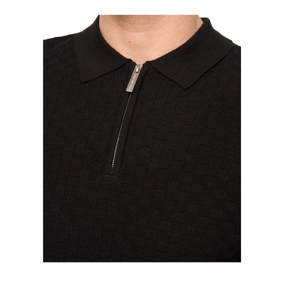 Black - Side - Duck and Cover Mens Danvers Knitted Quarter Zip Polo Shirt