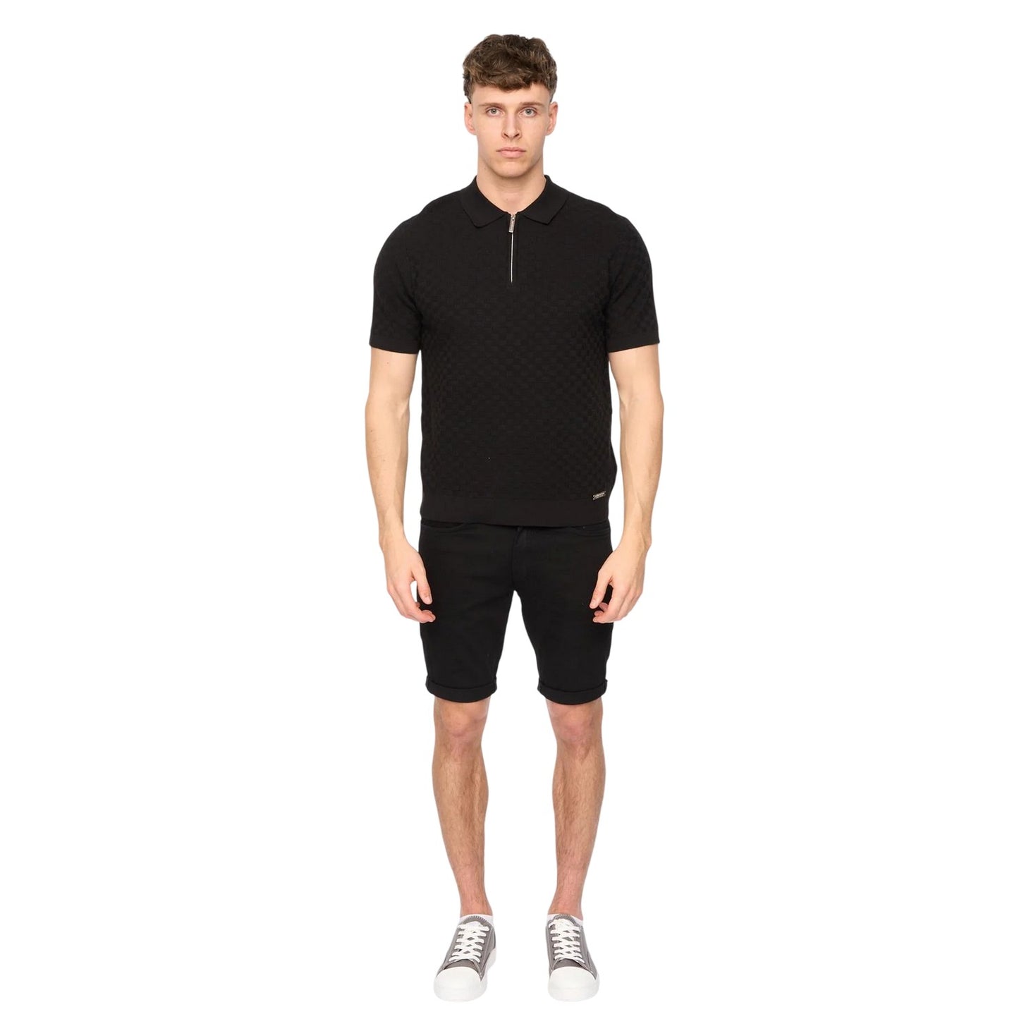 Black - Lifestyle - Duck and Cover Mens Danvers Knitted Quarter Zip Polo Shirt