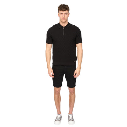 Black - Lifestyle - Duck and Cover Mens Danvers Knitted Quarter Zip Polo Shirt