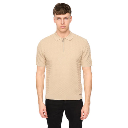 Stone - Front - Duck and Cover Mens Danvers Knitted Quarter Zip Polo Shirt