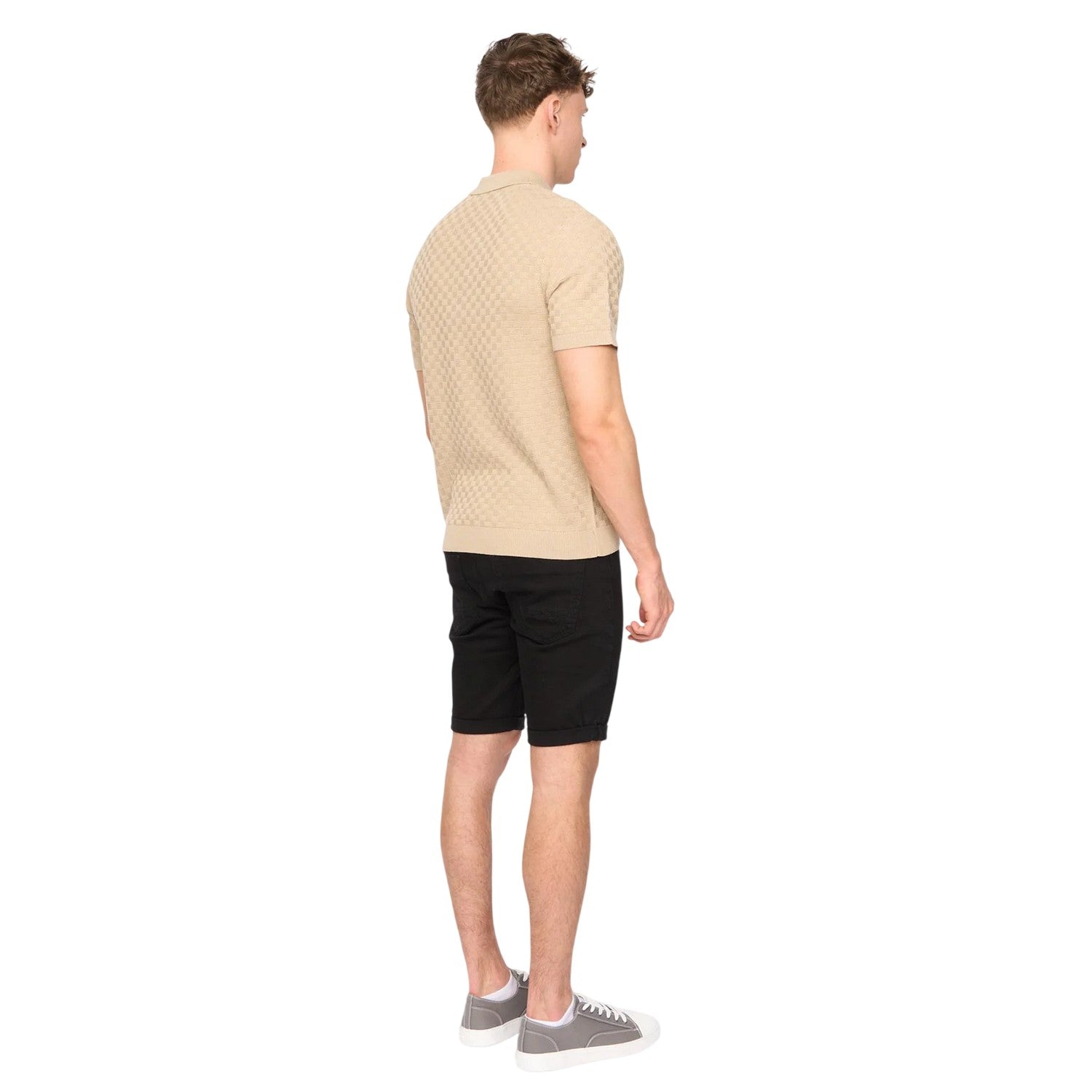Stone - Back - Duck and Cover Mens Danvers Knitted Quarter Zip Polo Shirt