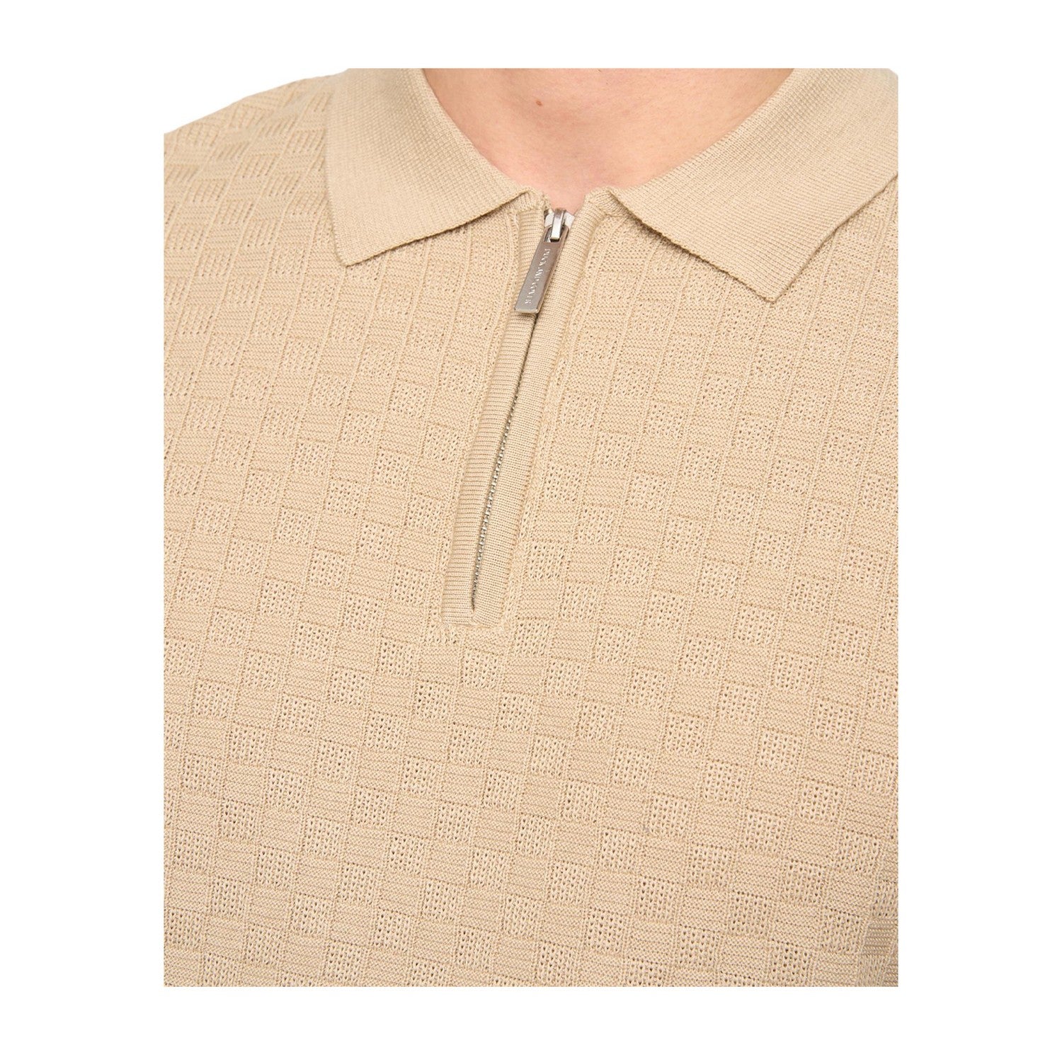 Stone - Side - Duck and Cover Mens Danvers Knitted Quarter Zip Polo Shirt