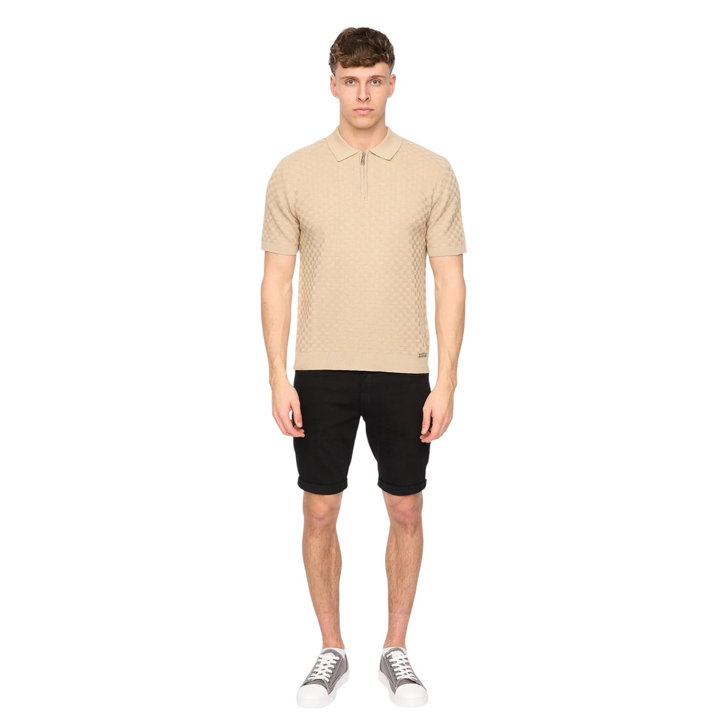 Stone - Lifestyle - Duck and Cover Mens Danvers Knitted Quarter Zip Polo Shirt