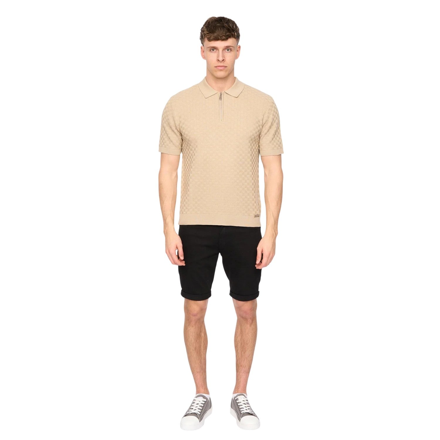 Stone - Lifestyle - Duck and Cover Mens Danvers Knitted Quarter Zip Polo Shirt