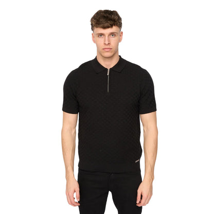 Black - Front - Duck and Cover Mens Danvers Knitted Quarter Zip Polo Shirt