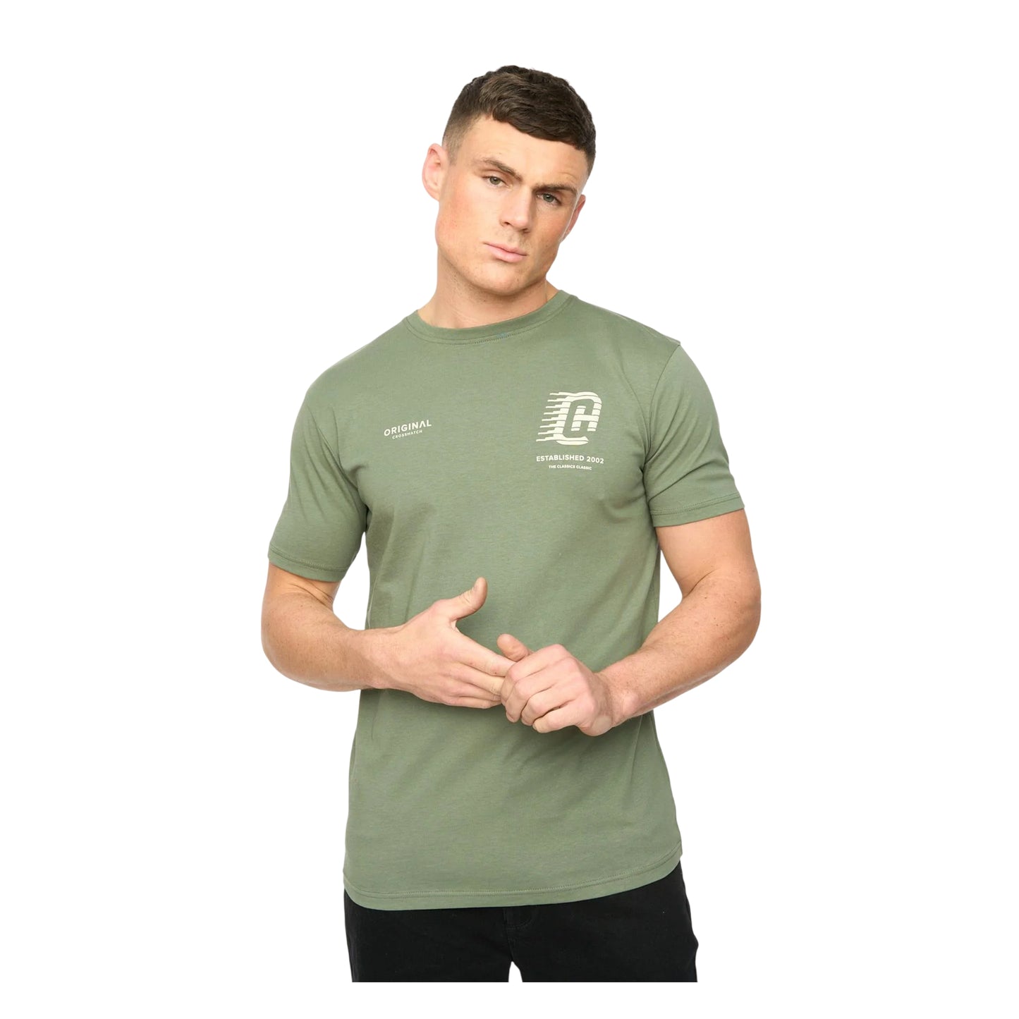 Olive - Front - Crosshatch Mens Morville Cotton T-Shirt