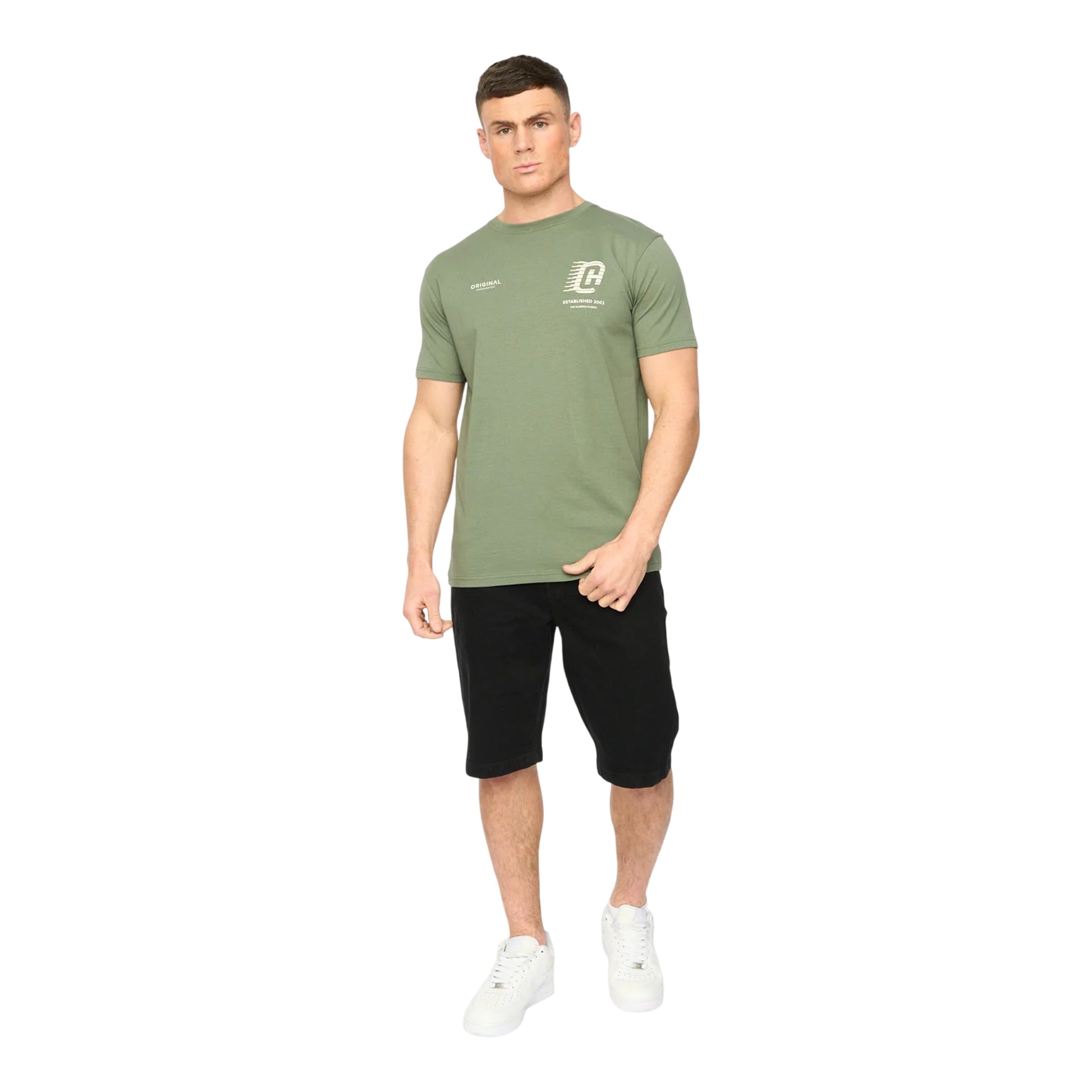 Olive - Side - Crosshatch Mens Morville Cotton T-Shirt