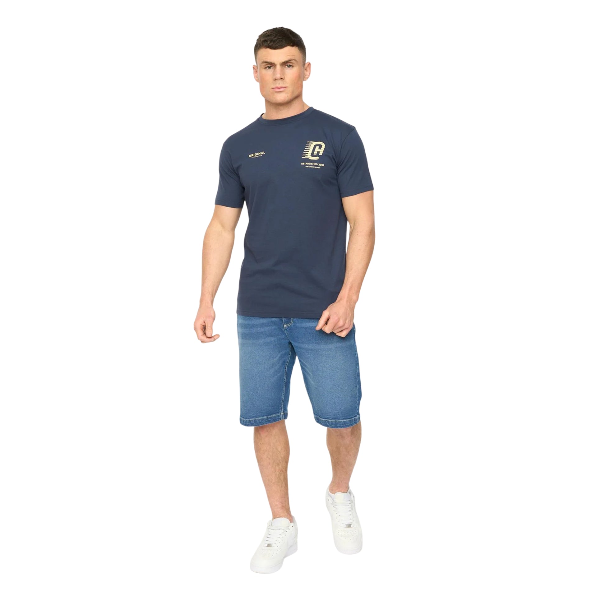Navy - Side - Crosshatch Mens Morville Cotton T-Shirt