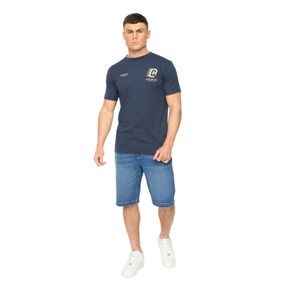 Navy - Side - Crosshatch Mens Morville Cotton T-Shirt