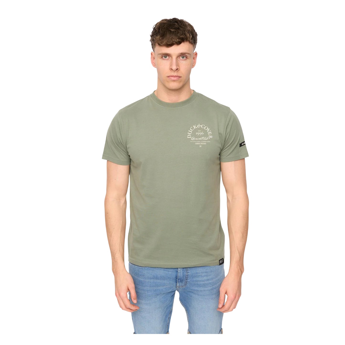 Olive - Front - Duck and Cover Mens Sudbury T-Shirt