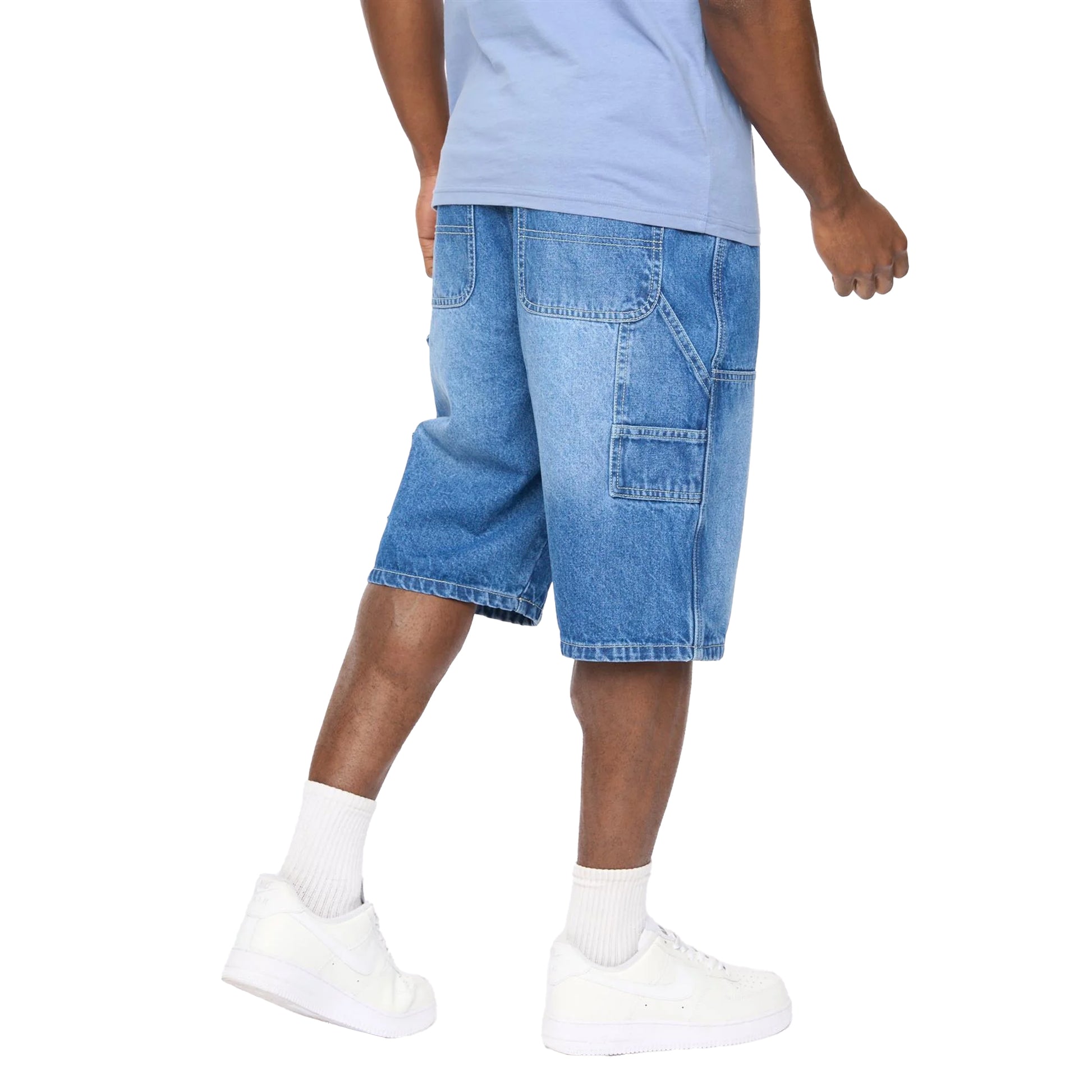 Mid Wash - Back - Crosshatch Mens Teleman Denim Shorts