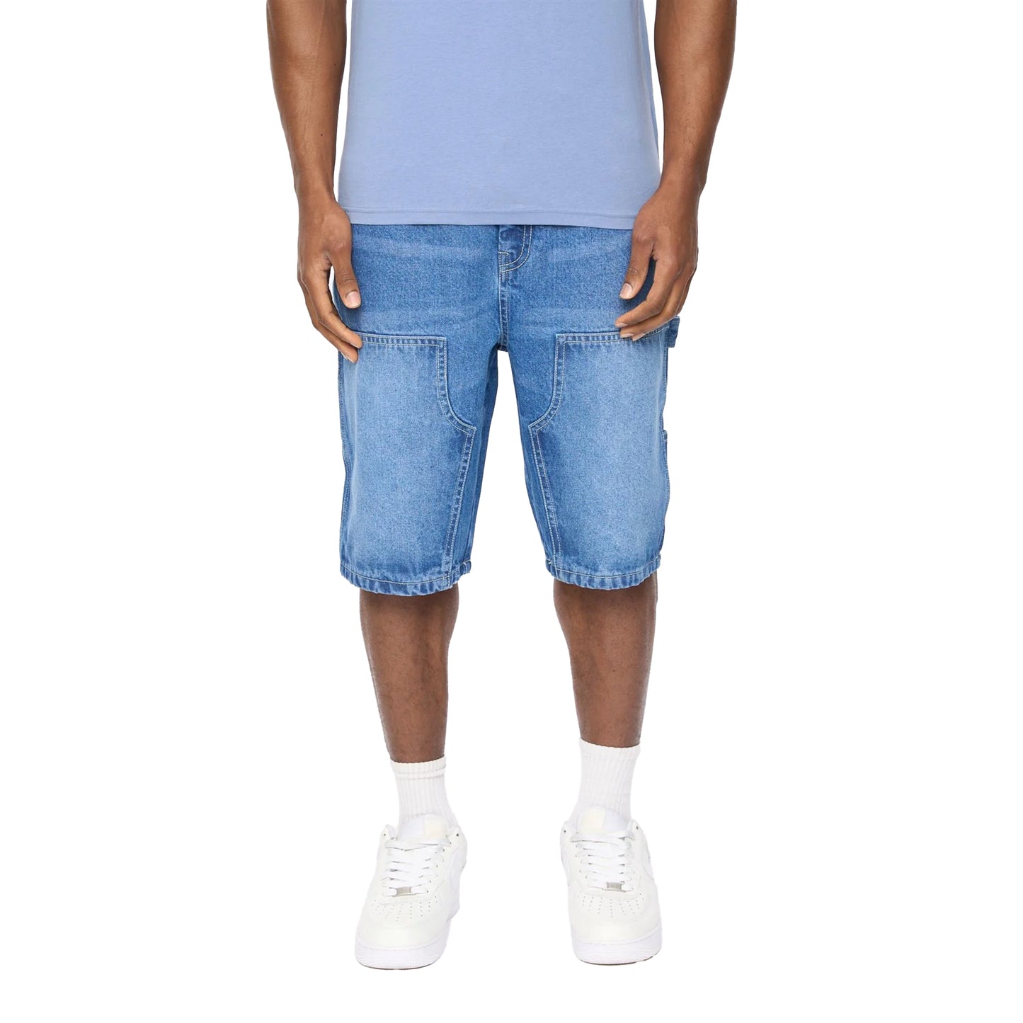 Mid Wash - Side - Crosshatch Mens Teleman Denim Shorts