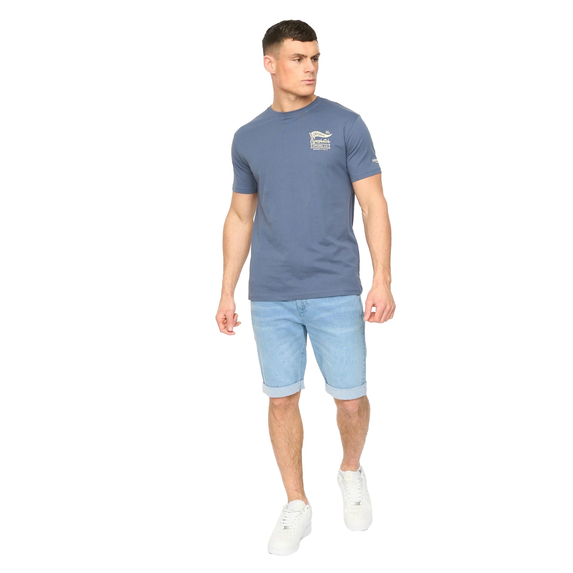 Light Wash - Lifestyle - Crosshatch Mens Youlgreeve Denim Belted Shorts