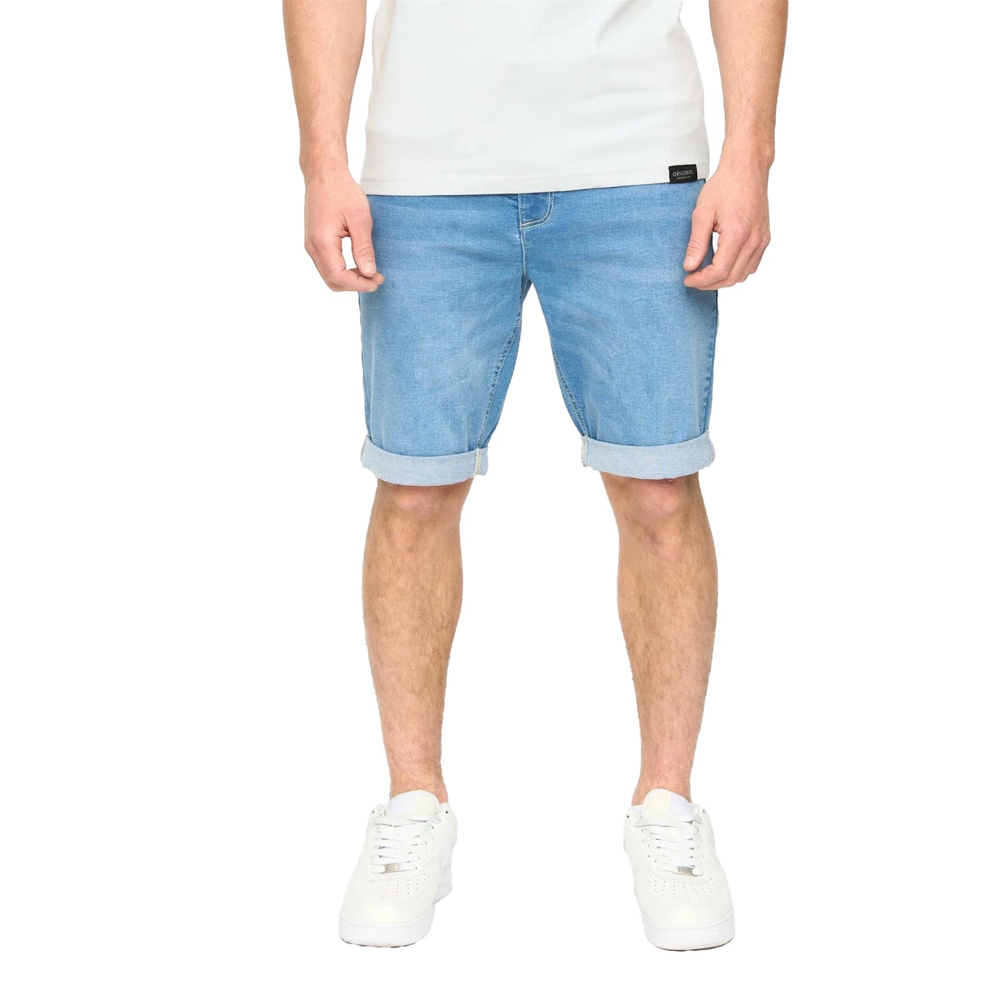 Mid Wash - Front - Crosshatch Mens Youlgreeve Denim Belted Shorts