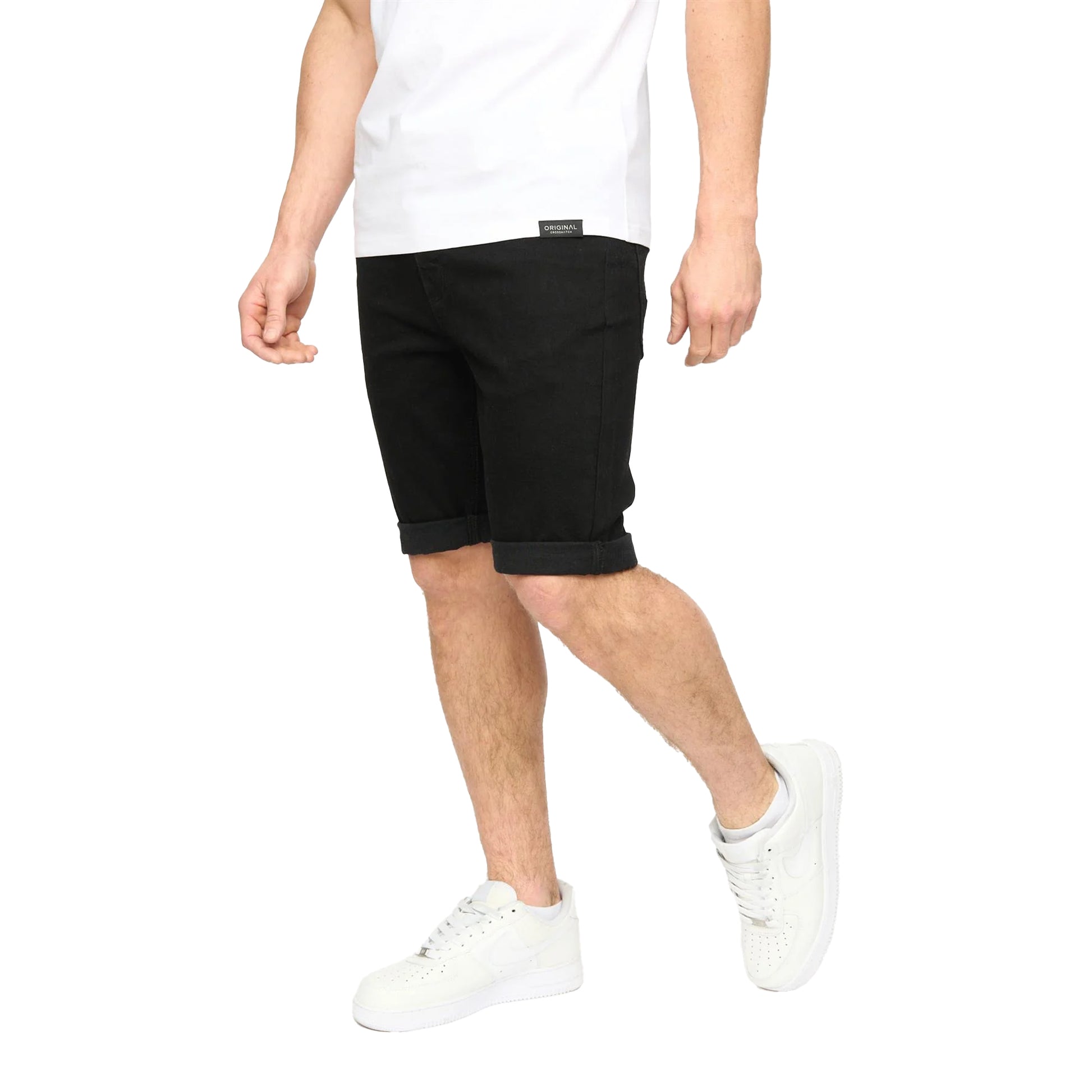 Black Wash - Side - Crosshatch Mens Youlgreeve Denim Belted Shorts