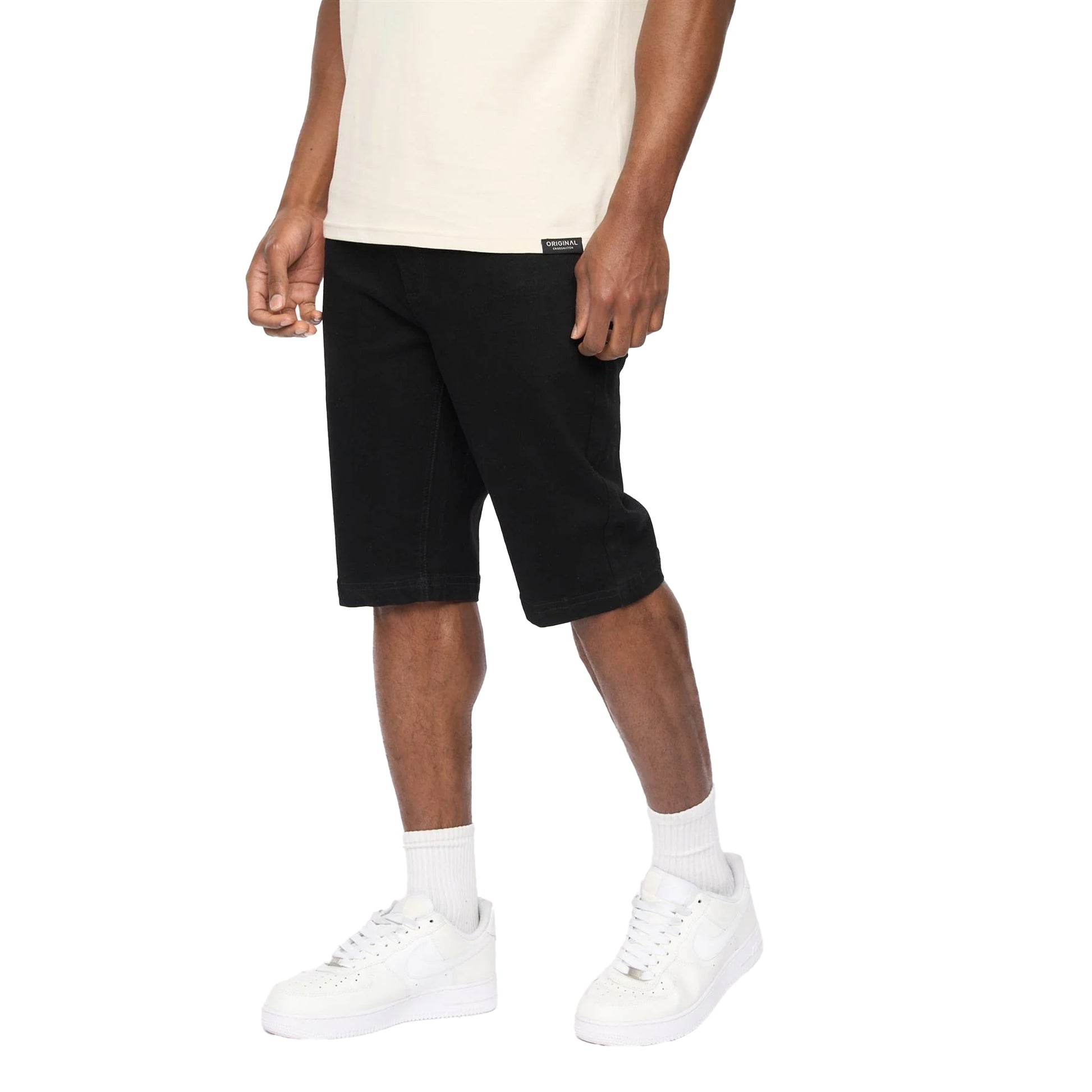 Black Wash - Side - Crosshatch Mens Hammersmith Denim Shorts