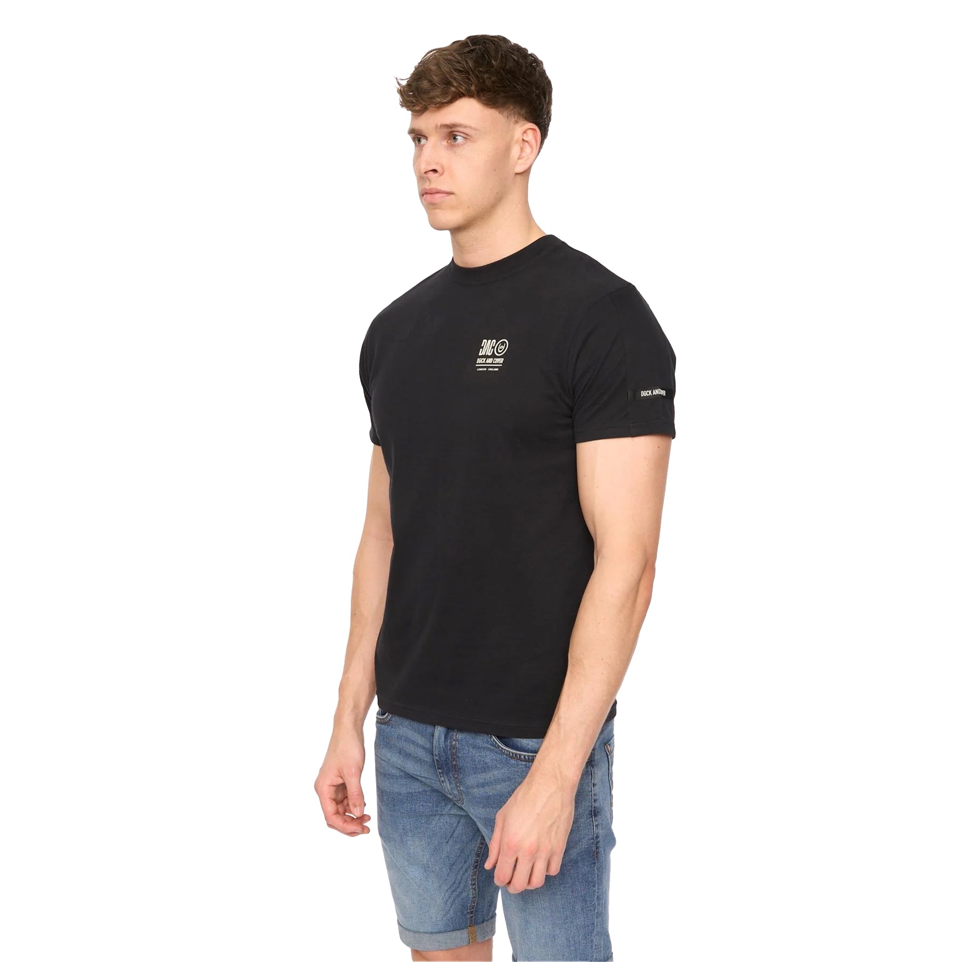 Black - Side - Duck and Cover Mens Lynnfold Cotton Everyday T-Shirt