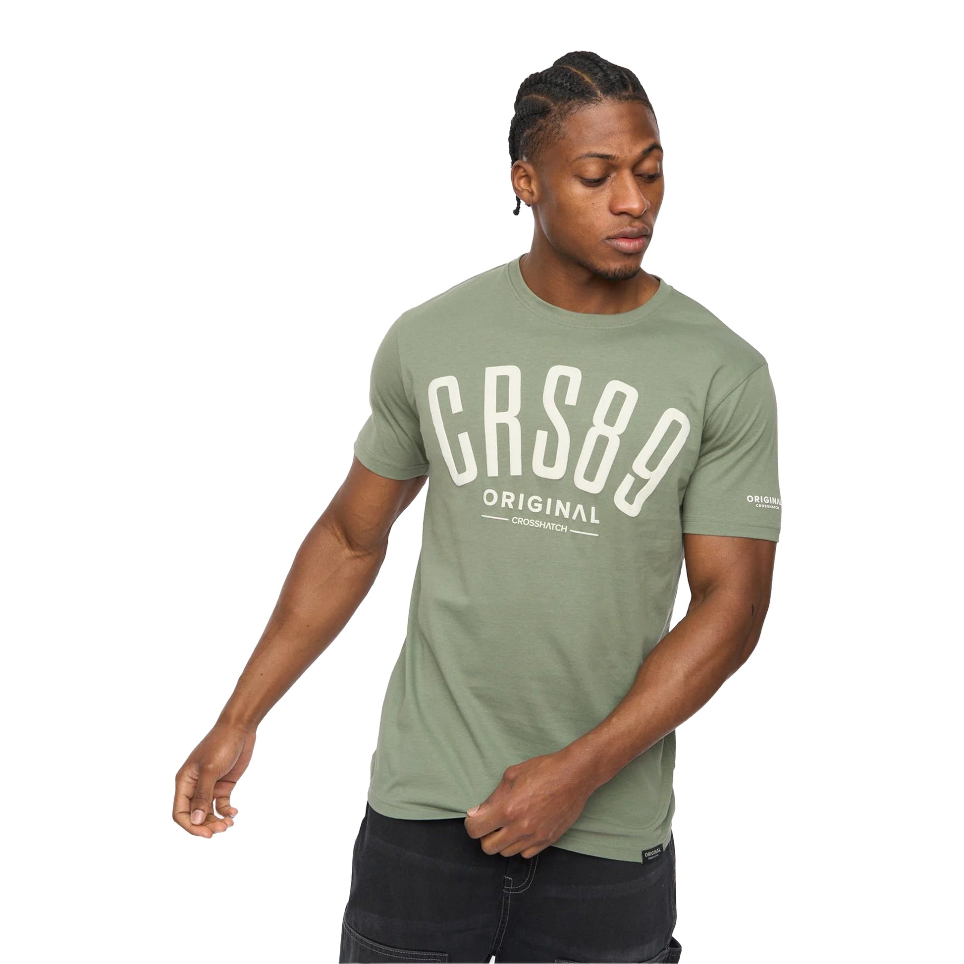 Olive - Side - Crosshatch Mens Hallfell T-Shirt