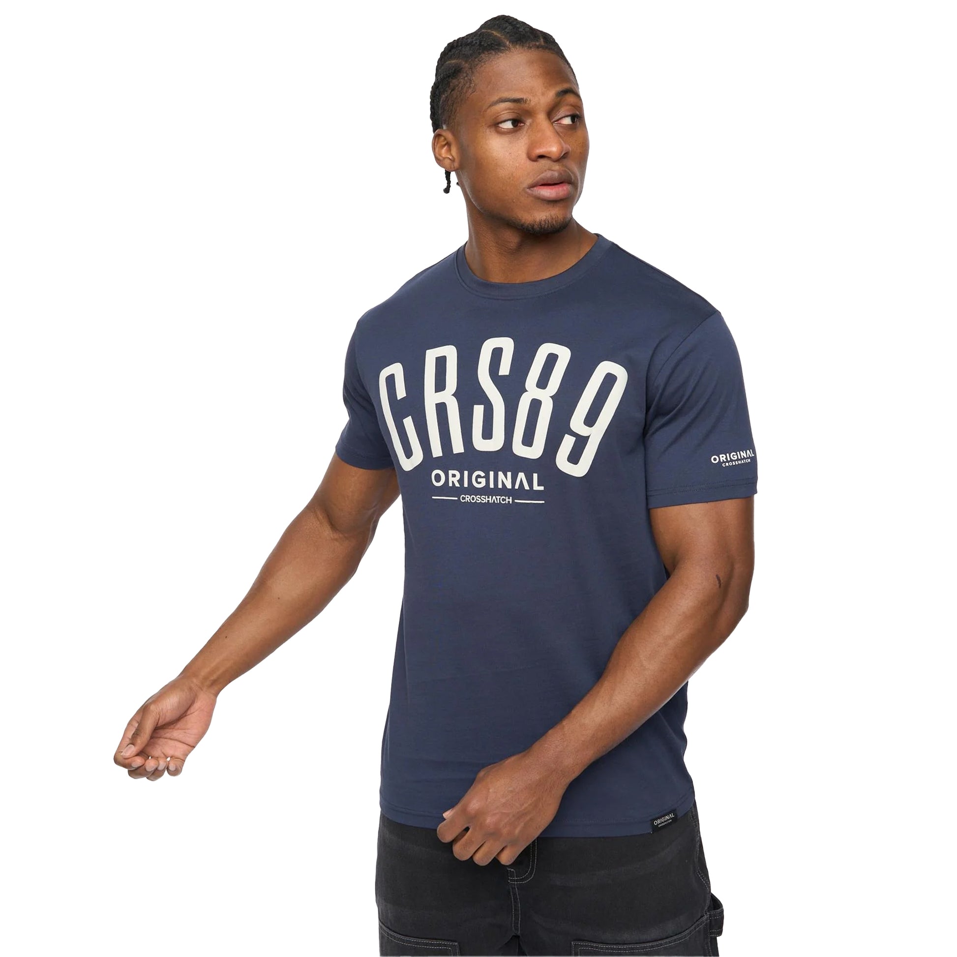 Navy - Side - Crosshatch Mens Hallfell T-Shirt