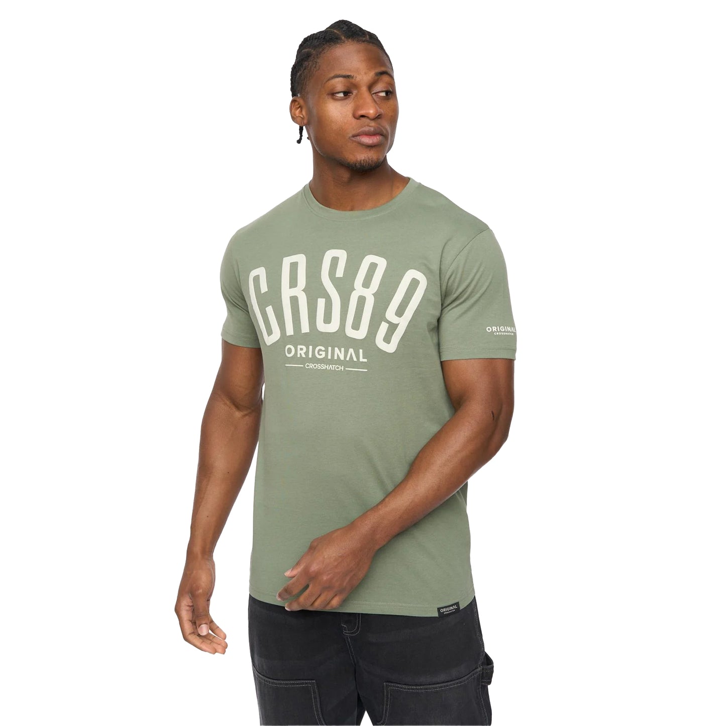 Olive - Front - Crosshatch Mens Hallfell T-Shirt