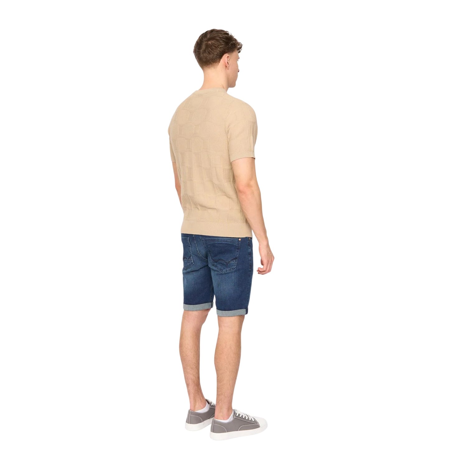 Light Stone - Back - Duck and Cover Mens Littleton Knitted T-Shirt
