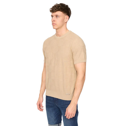 Light Stone - Side - Duck and Cover Mens Littleton Knitted T-Shirt