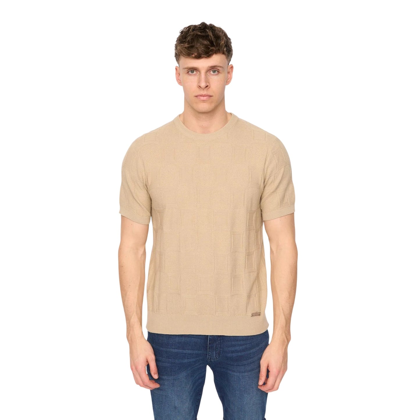 Light Stone - Front - Duck and Cover Mens Littleton Knitted T-Shirt