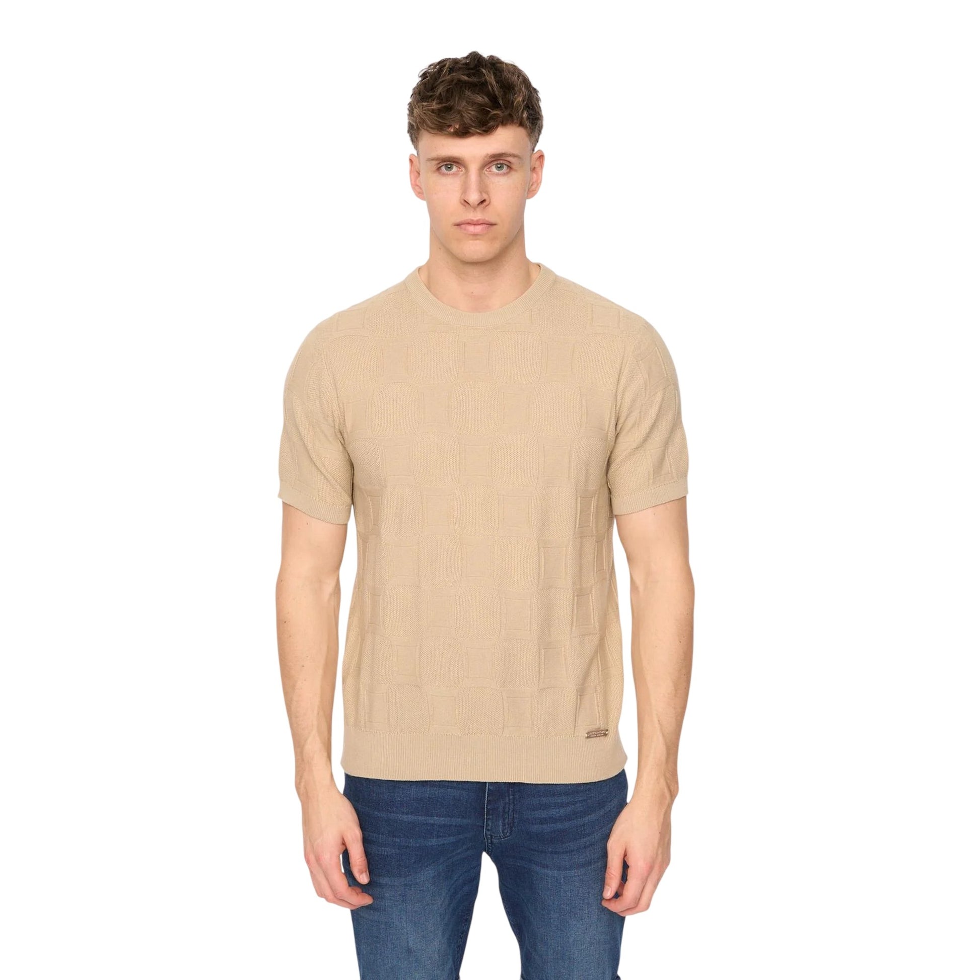 Light Stone - Front - Duck and Cover Mens Littleton Knitted T-Shirt