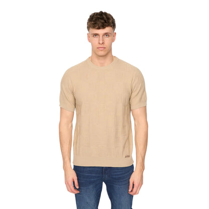 Light Stone - Front - Duck and Cover Mens Littleton Knitted T-Shirt