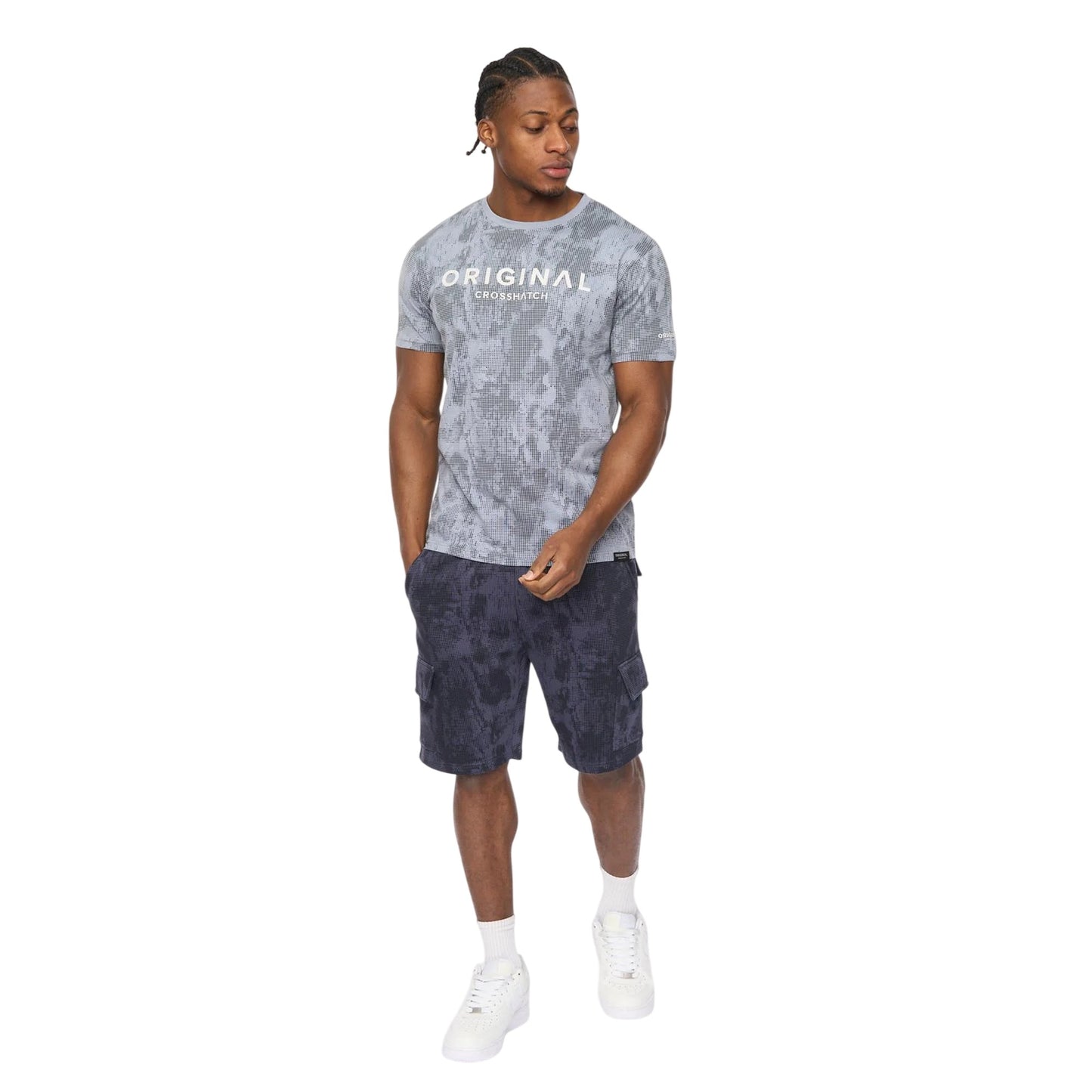 Navy Camo - Side - Crosshatch Mens Bardon Camo Cargo Shorts