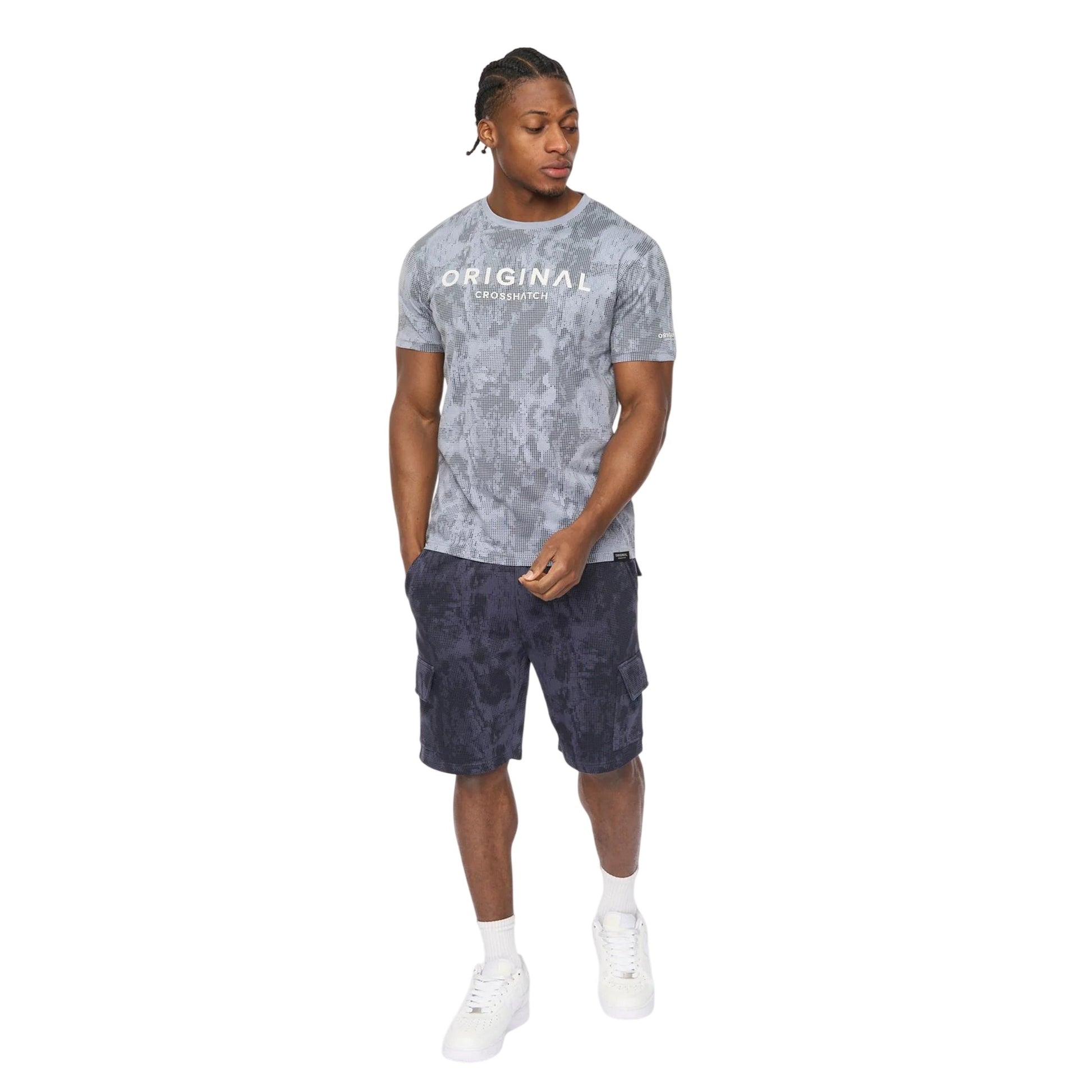 Navy Camo - Side - Crosshatch Mens Bardon Camo Cargo Shorts