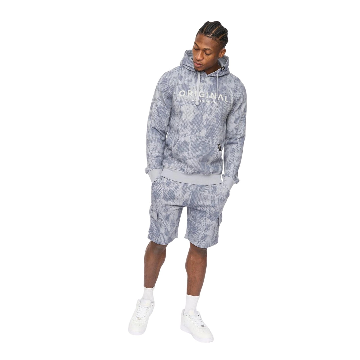 Light Steel Camo - Side - Crosshatch Mens Bardon Camo Cargo Shorts