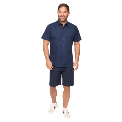 Navy-Light Blue Print - Side - Bewley & Ritch Mens Daymeson Short-Sleeved Shirt (Pack of 2)