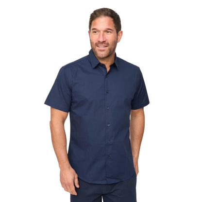 Navy-Light Blue Print - Front - Bewley & Ritch Mens Daymeson Short-Sleeved Shirt (Pack of 2)