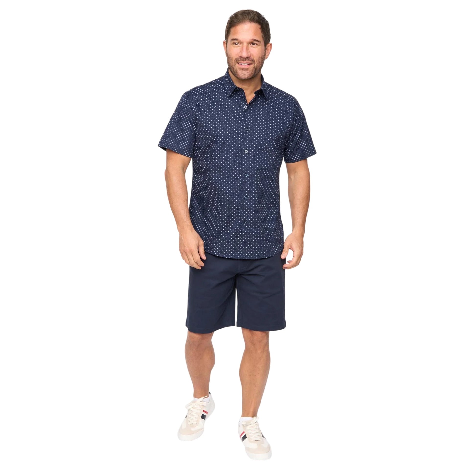 Navy-White Print - Side - Bewley & Ritch Mens Domesta Short-Sleeved Shirt (Pack of 2)