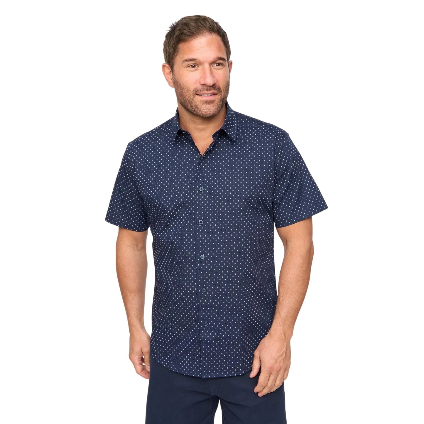 Navy-White Print - Front - Bewley & Ritch Mens Domesta Short-Sleeved Shirt (Pack of 2)