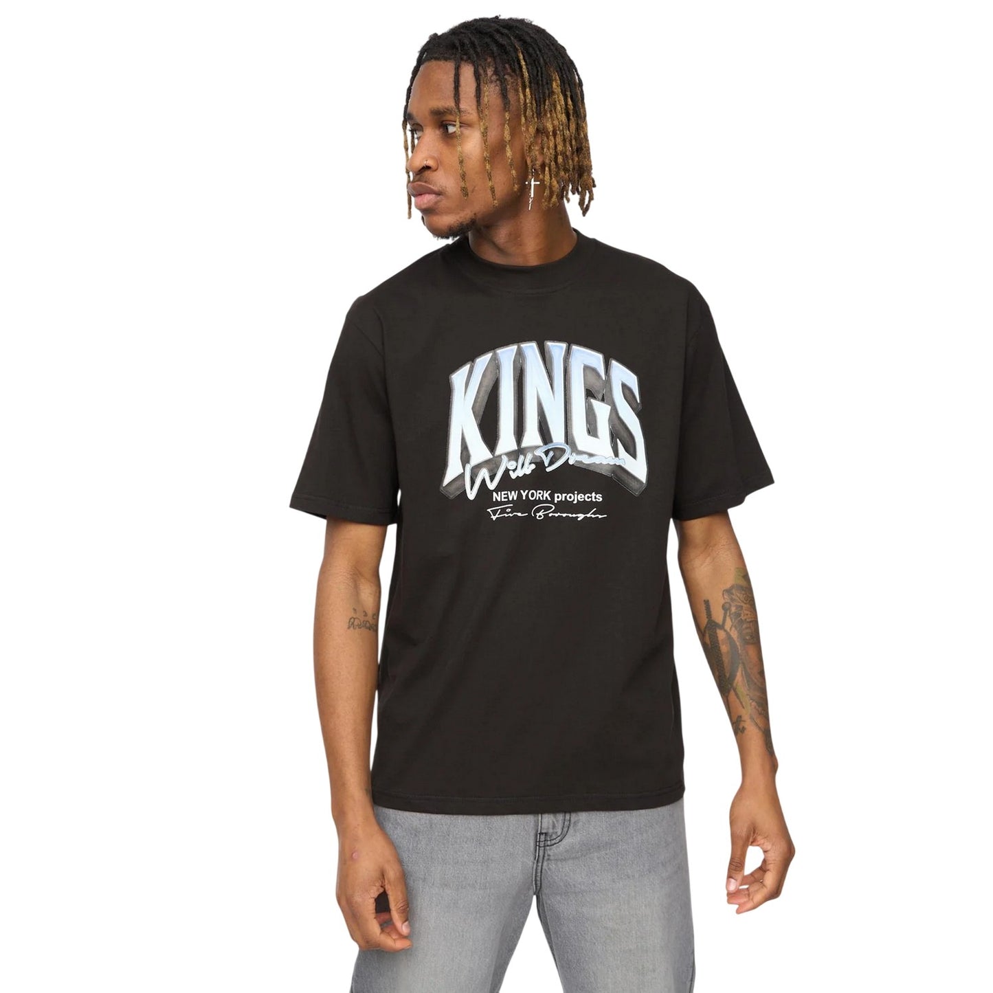 Black - Front - Kings Will Dream Mens Kingteam Oversized T-Shirt