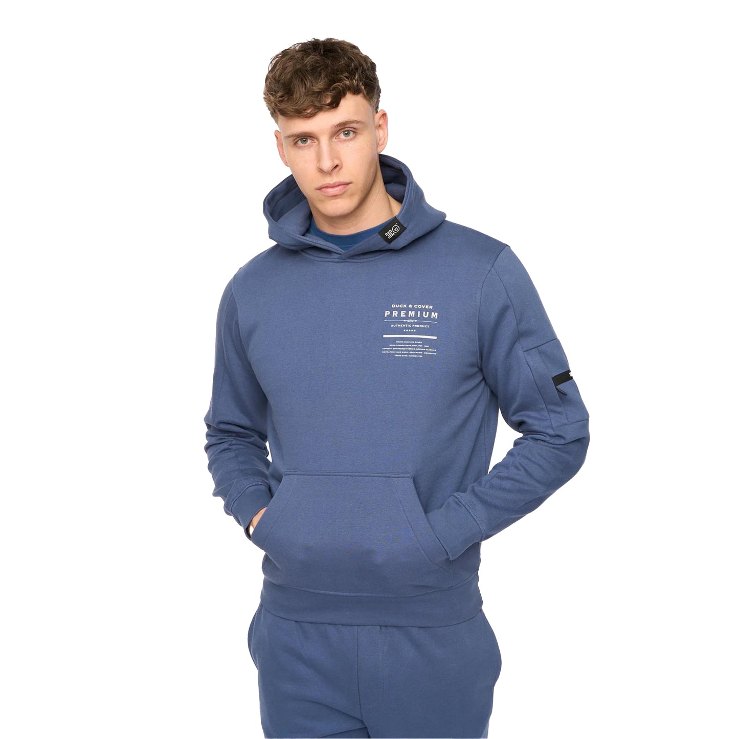 Denim Blue - Side - Duck and Cover Mens Rayland Cotton Blend Hoodie