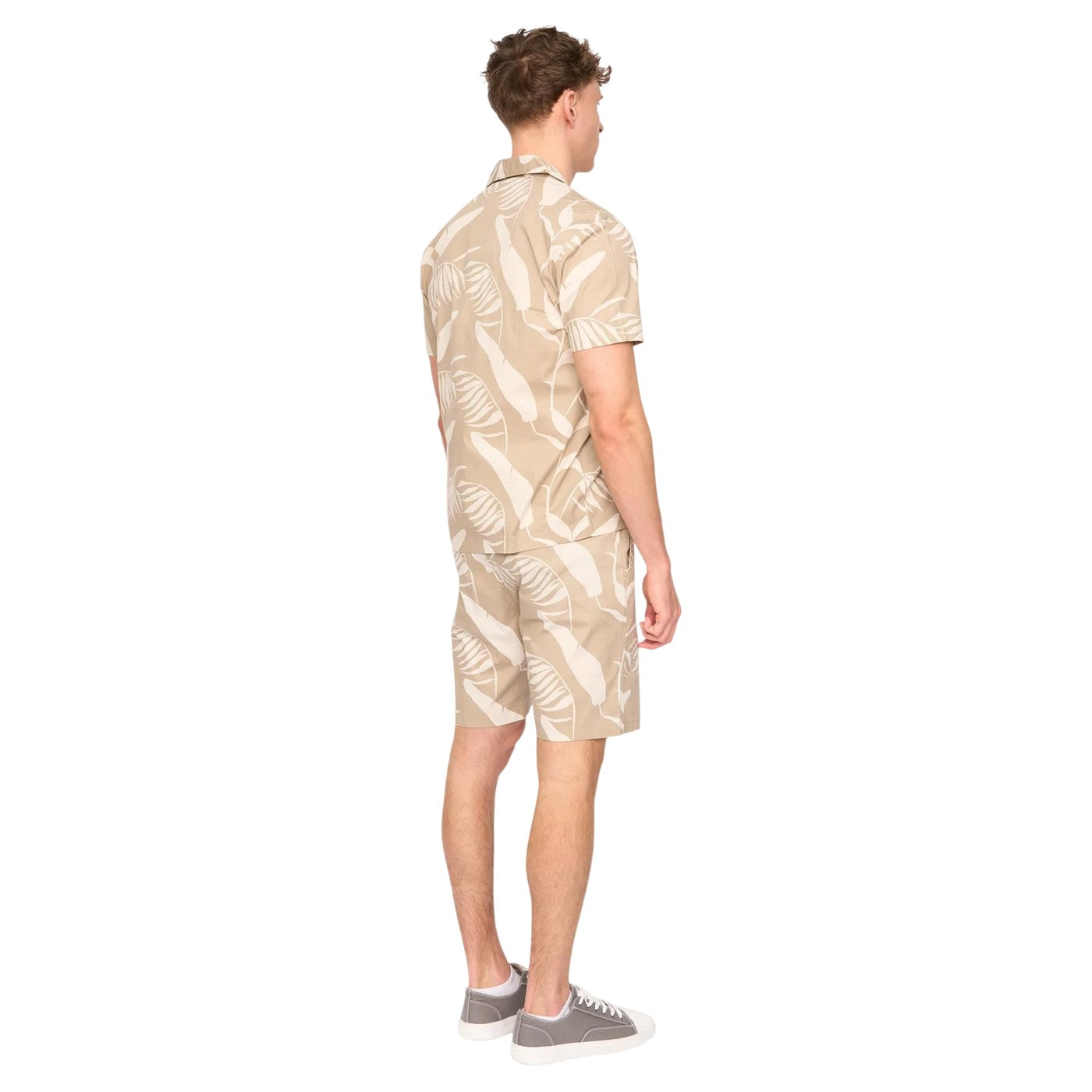 Light Stone - Back - Duck and Cover Mens Hopkinton Tropical Leaves Breathable Shirt And Shorts Set