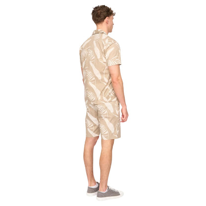 Light Stone - Back - Duck and Cover Mens Hopkinton Tropical Leaves Breathable Shirt And Shorts Set